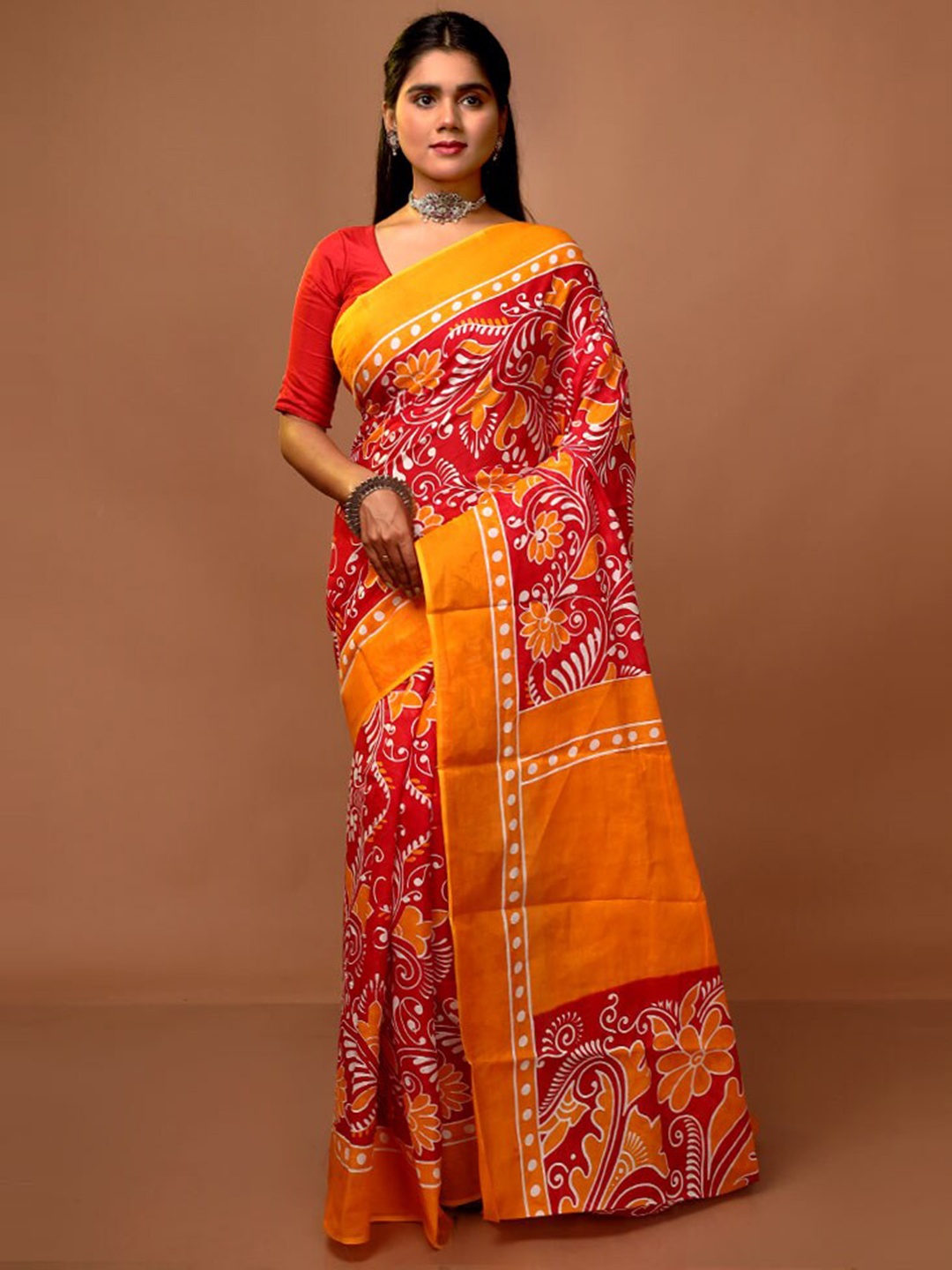 

AllSilks Ethnic Motifs Pure Cotton Saree, Red