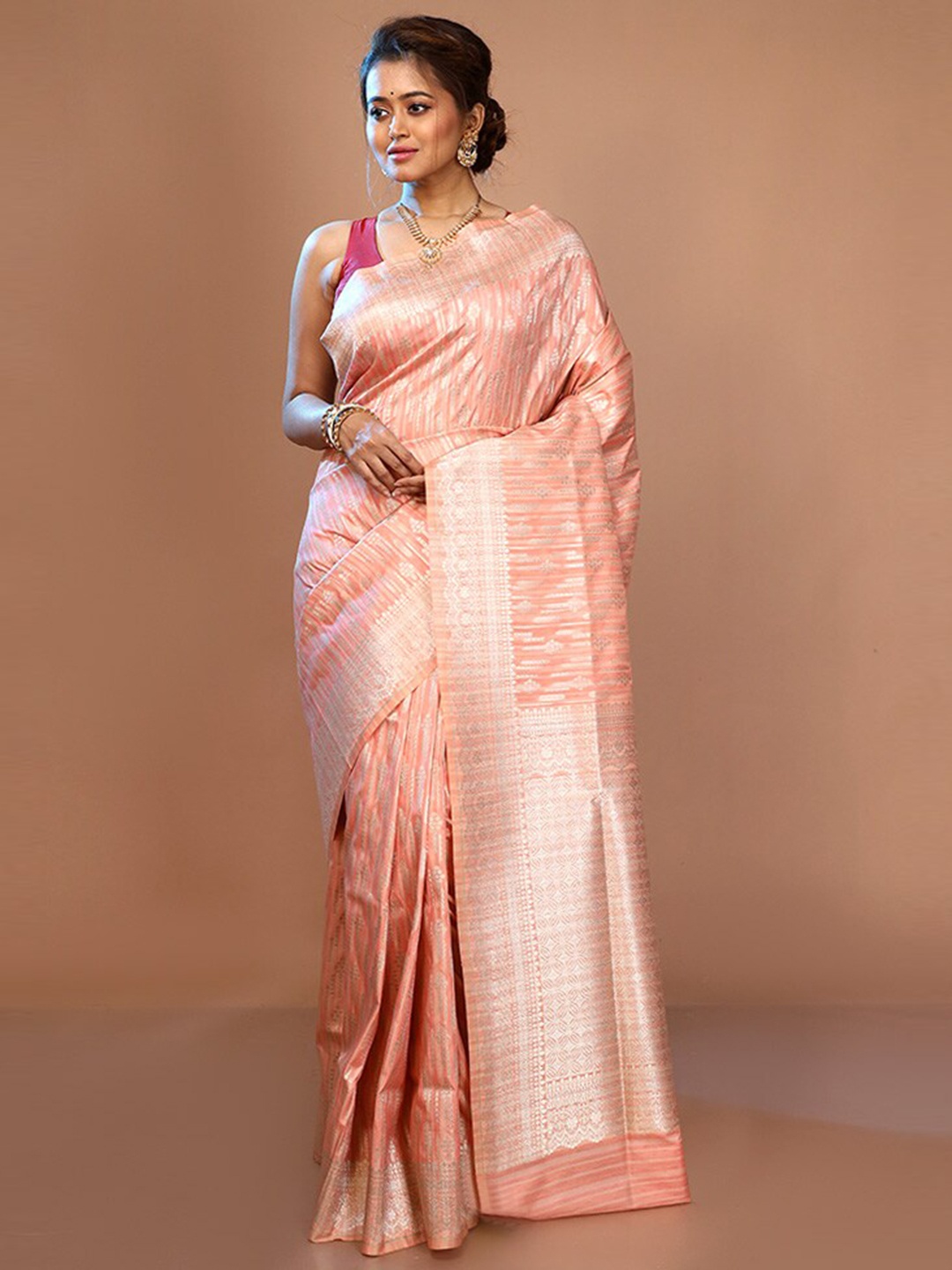 

AllSilks Woven Design Zari Pure Silk Uppada Saree, Peach