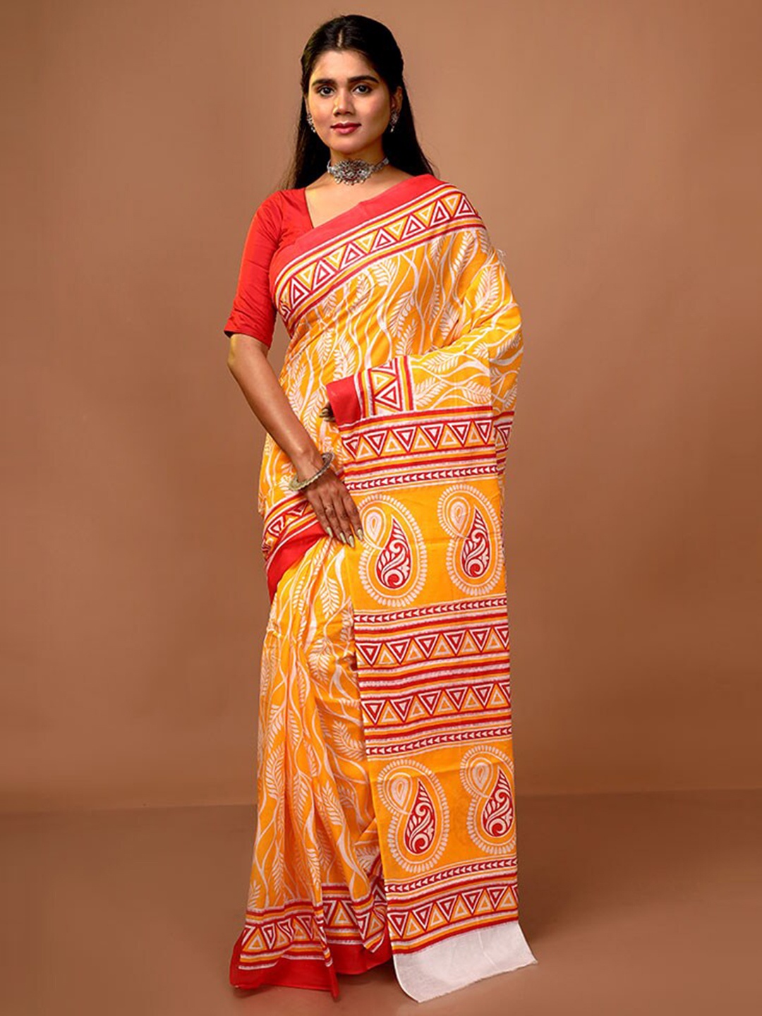 

AllSilks Paisley Pure Cotton Saree, Yellow