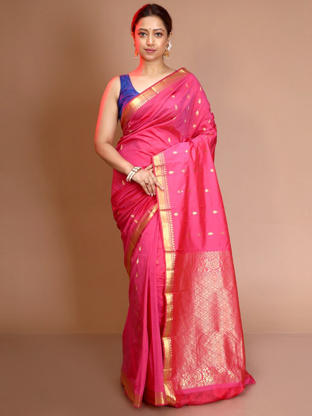 

AllSilks Woven Design Zari Pure Silk Kanjeevaram Saree, Pink