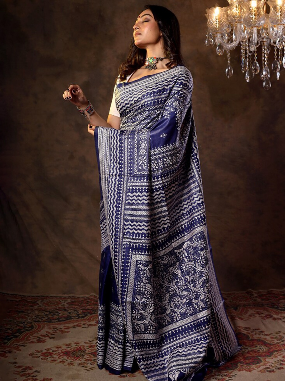 

AllSilks Ethnic Motifs Pure Silk Murshidabad Saree, Blue