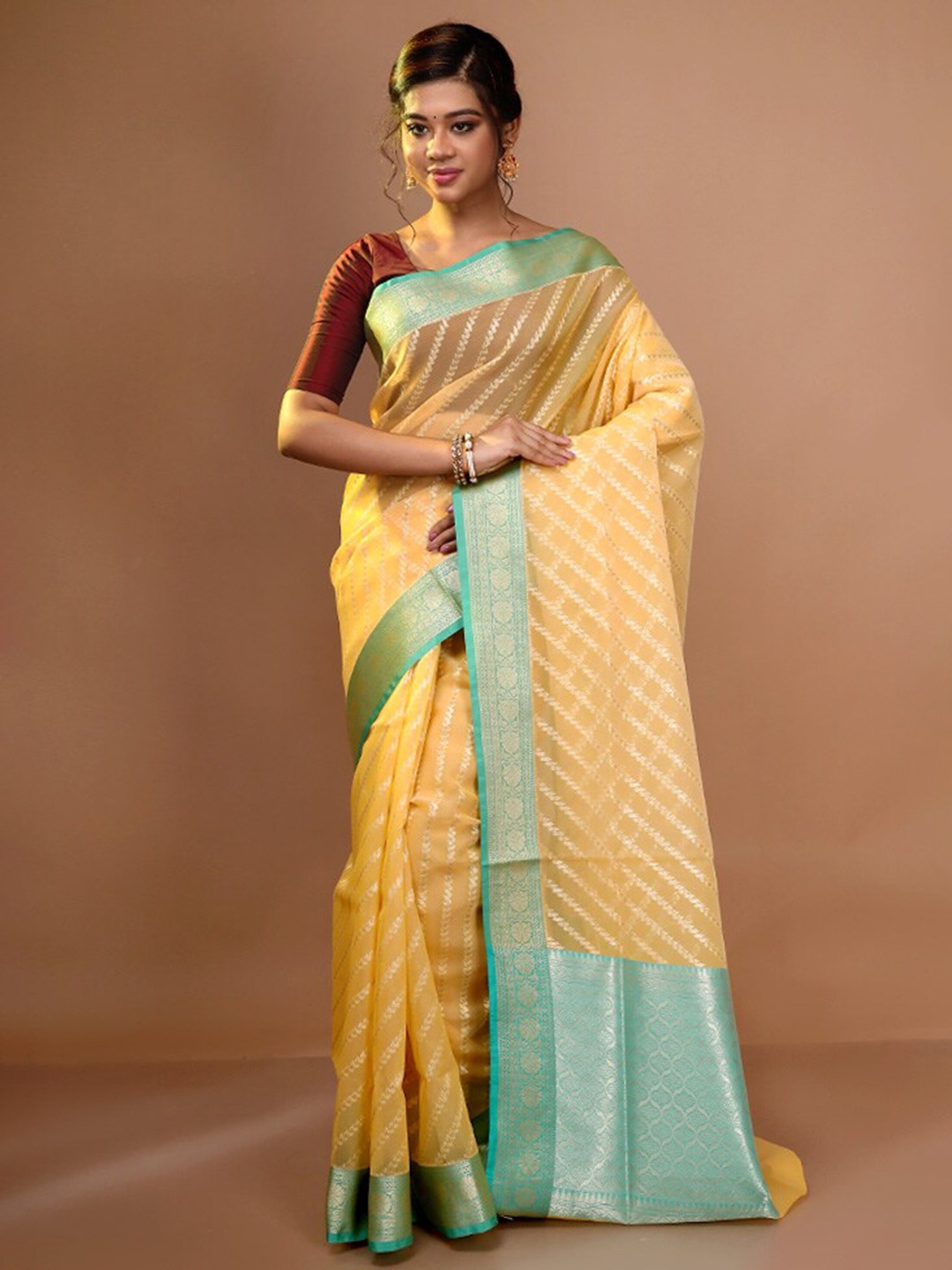 

AllSilks Woven Design Zari Pure Silk Saree, Yellow