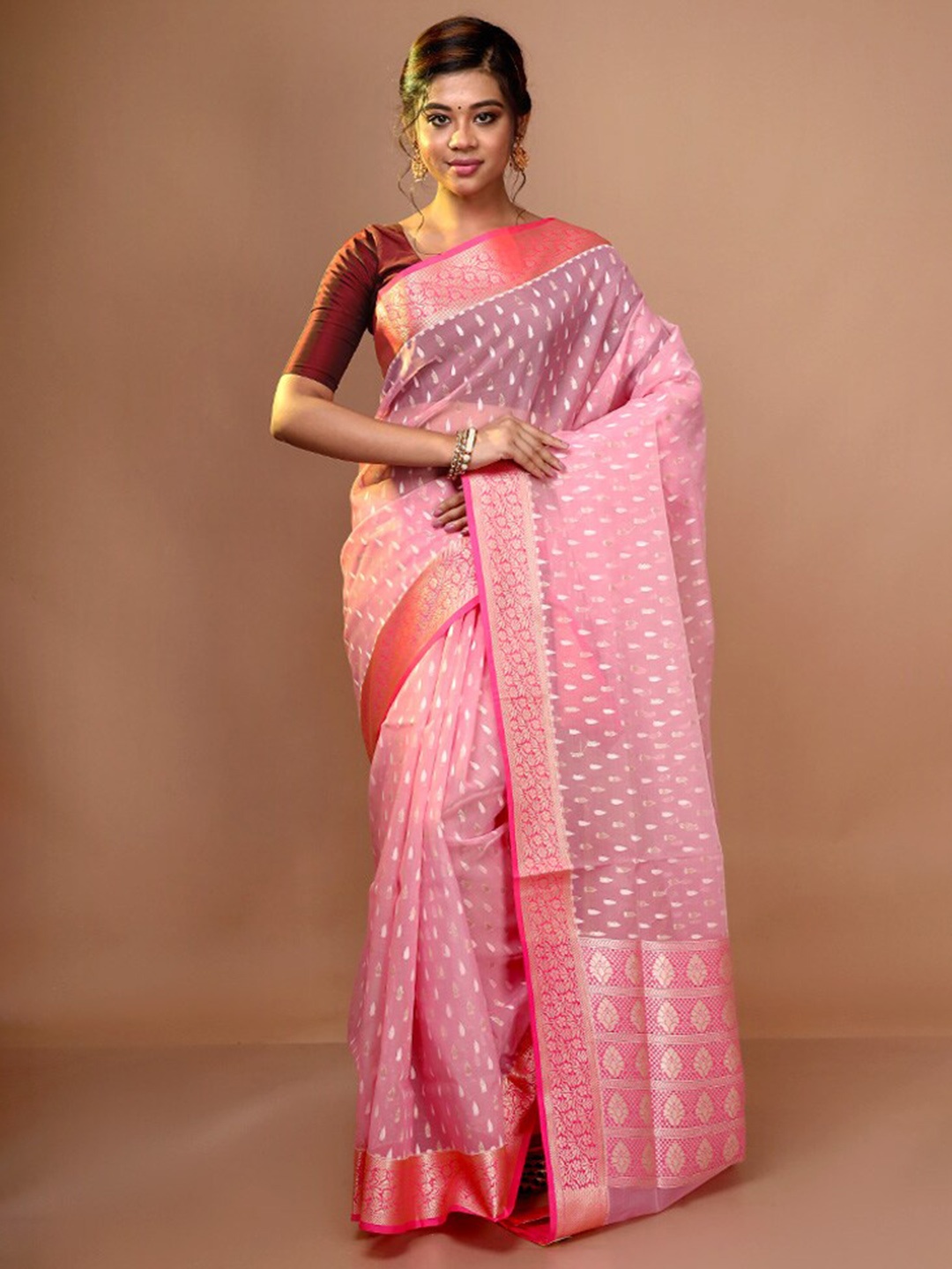 

AllSilks Ethnic Motifs Zari Pure Silk Saree, Pink