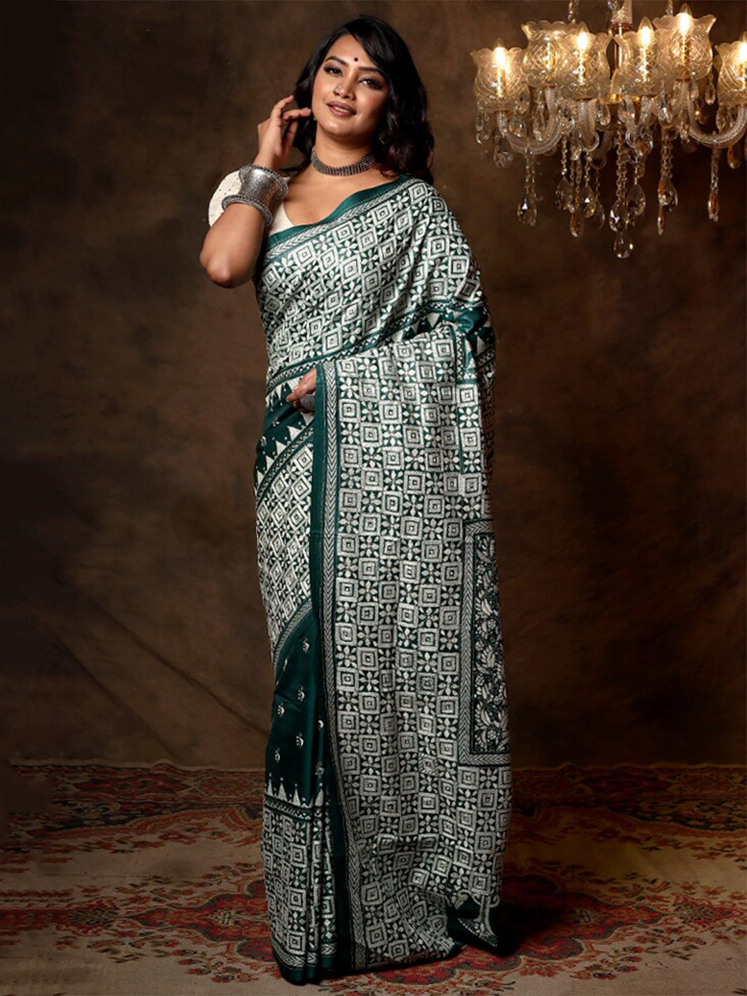 

AllSilks Ethnic Motifs Zari Pure Silk Murshidabad Saree, Green