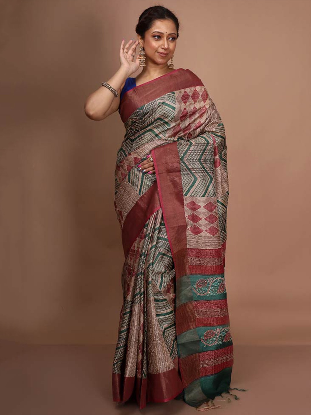 

AllSilks Pure Silk Tussar Saree, Cream