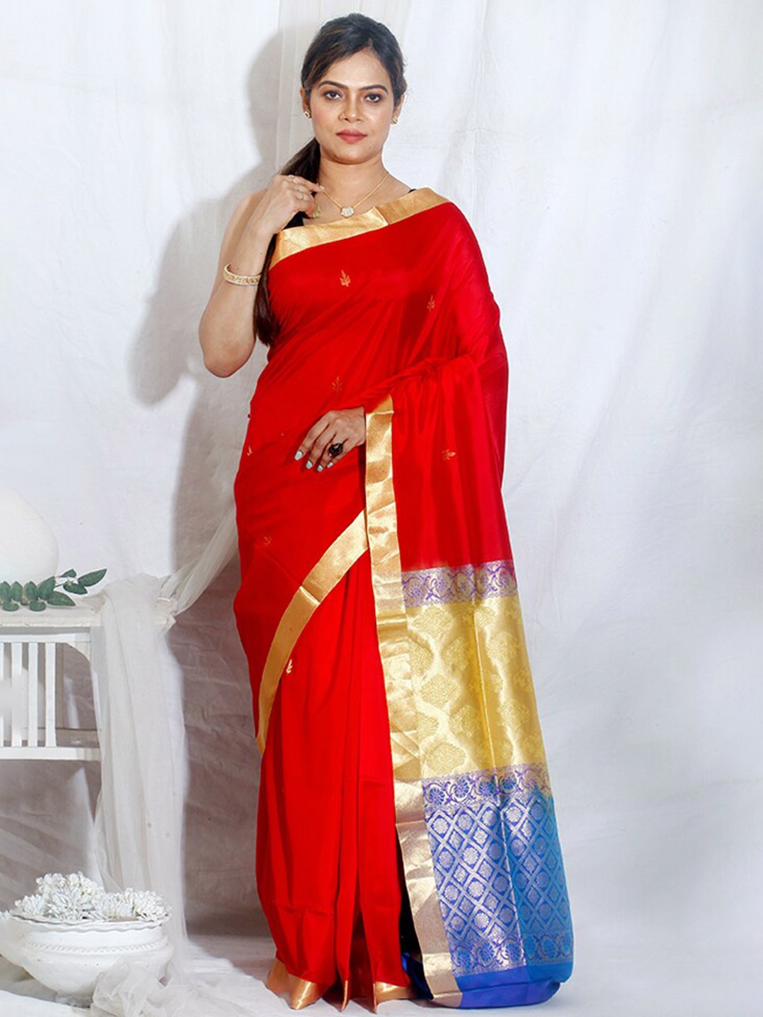 

AllSilks Woven Design Zari Pure Silk Kanjeevaram Saree, Red