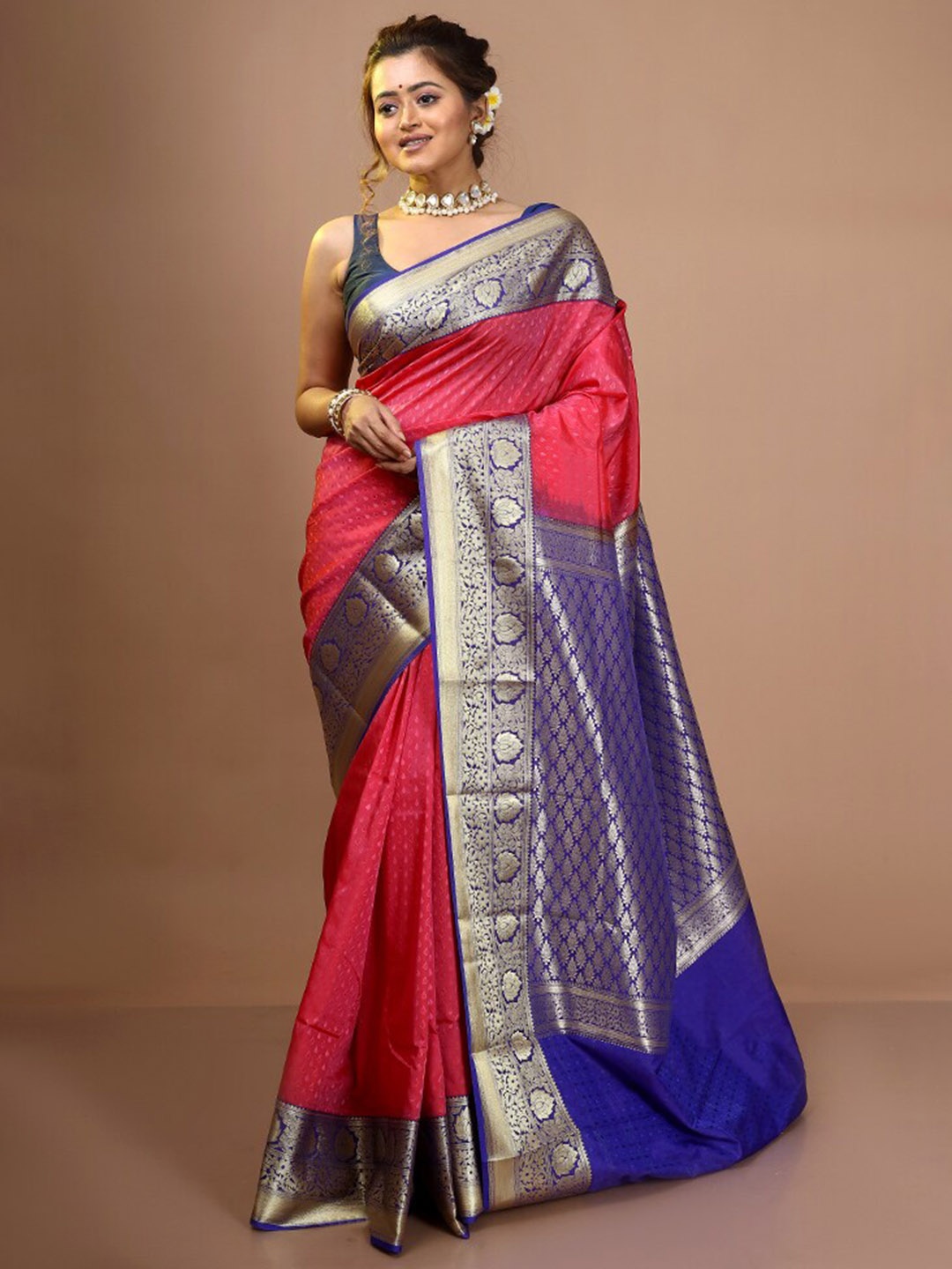 

AllSilks Ethnic Motifs Zari Pure Silk Kanjeevaram Saree, Pink