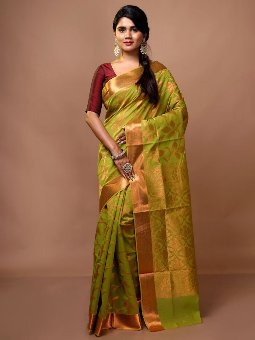 

AllSilks Woven Design Zari Pure Cotton Saree, Green