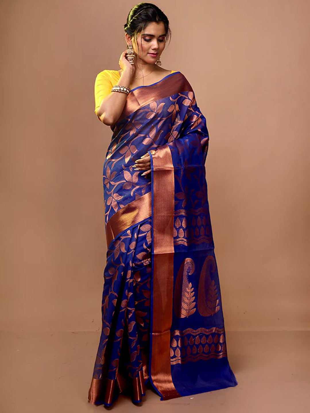 

AllSilks Ethnic Motif Woven Design Zari Pure Cotton Saree, Blue