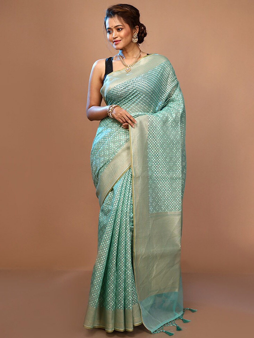 

AllSilks Ethnic Motifs Zari Pure Silk Saree, Green