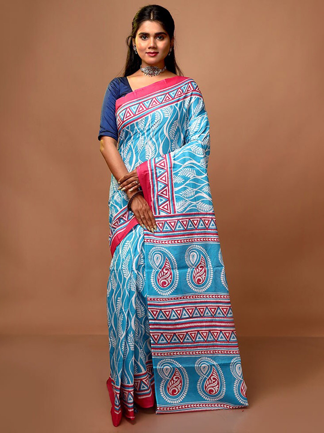 

AllSilks Ethnic Motifs Pure Cotton Saree, Blue