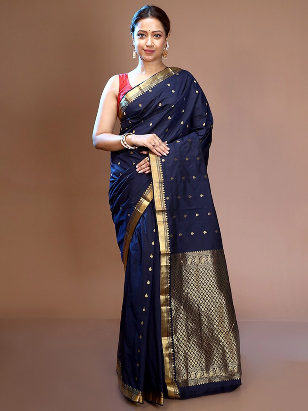 

AllSilks Ethnic Motifs Zari Pure Silk Kanjeevaram Saree, Blue