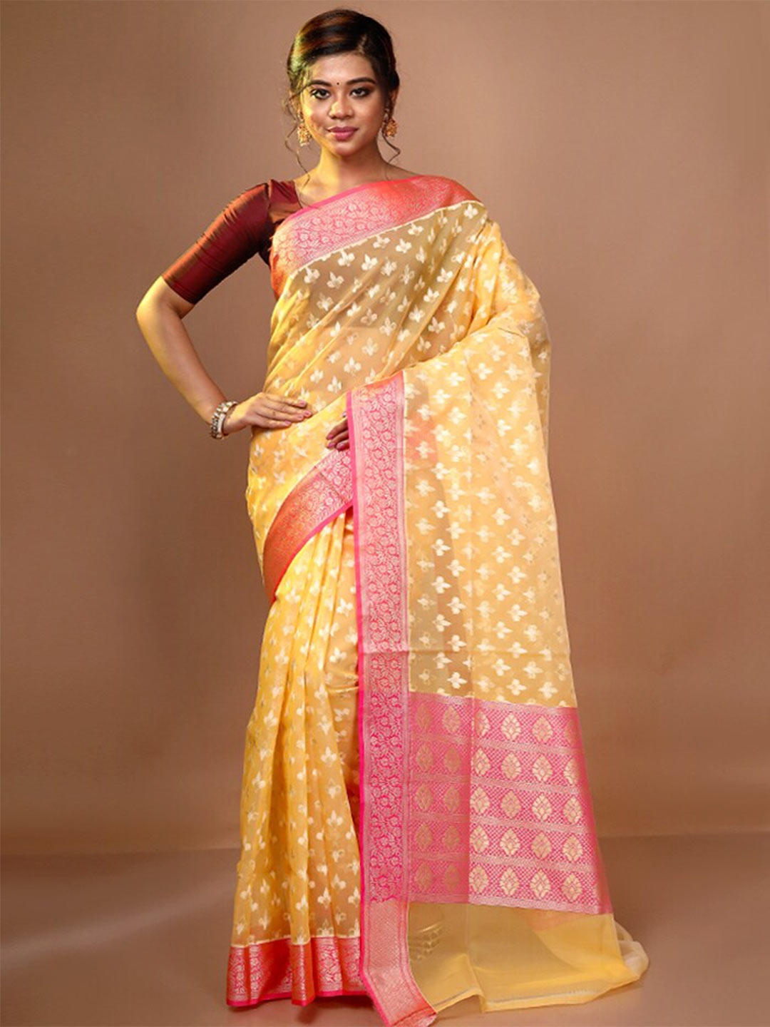 

AllSilks Ethnic Motifs Woven Design Zari Pure Silk Saree, Yellow