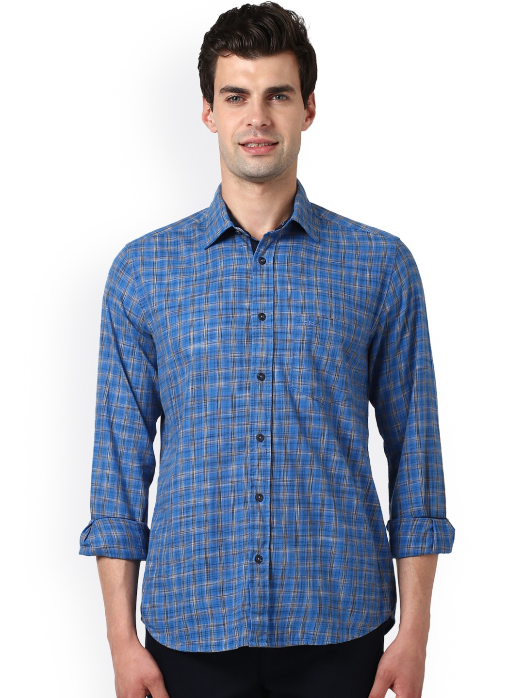

ColorPlus Men Blue Tailored Fit Checked Casual Shirt