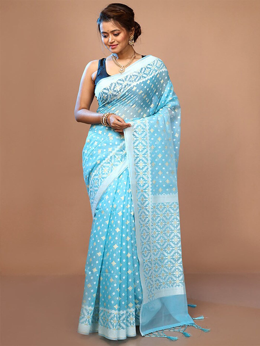 

AllSilks Ethnic Motifs Woven Design Pure Silk Saree, Blue