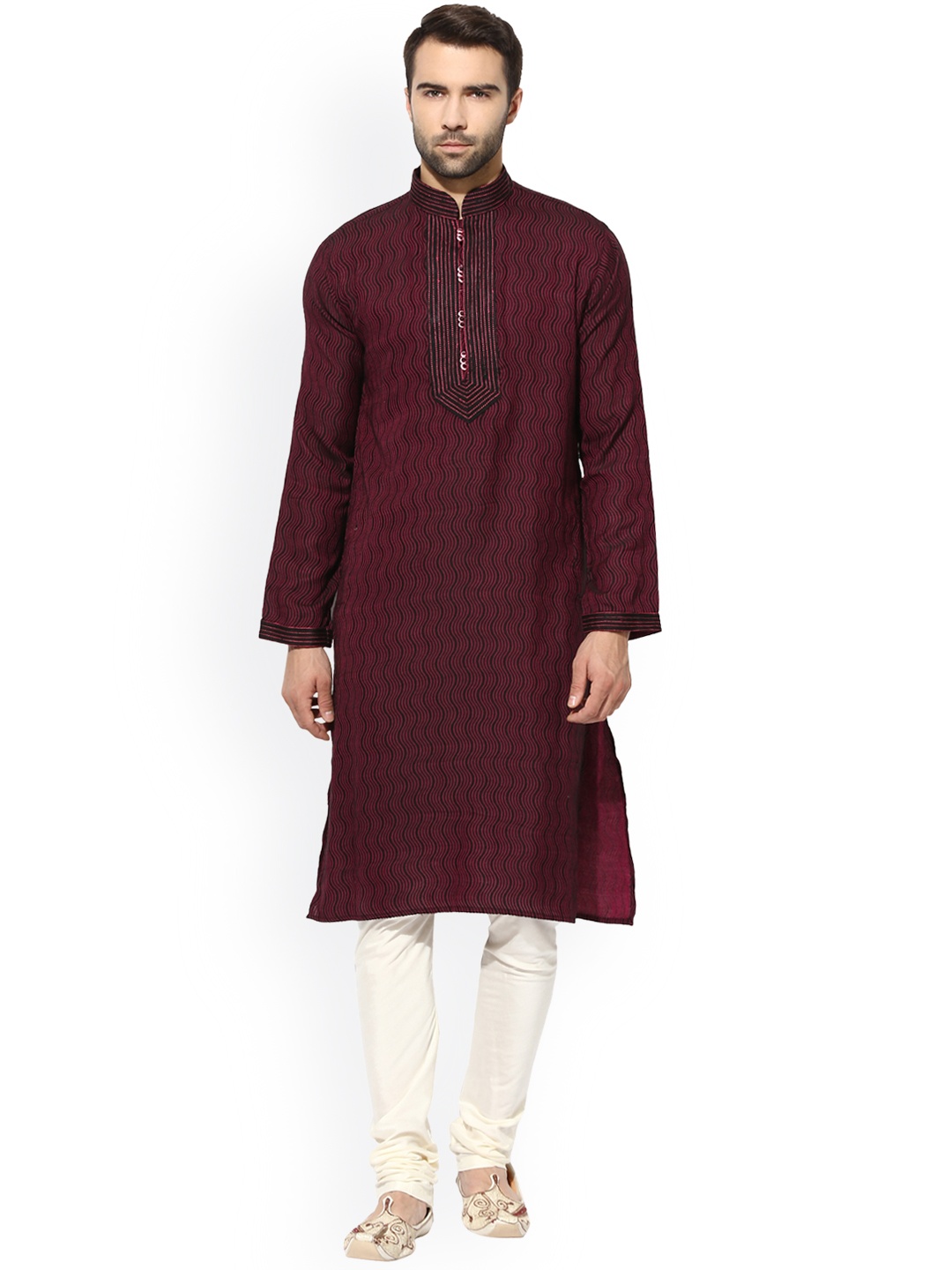 

KISAH Men Purple & Maroon Self Design Kurta with Churidar