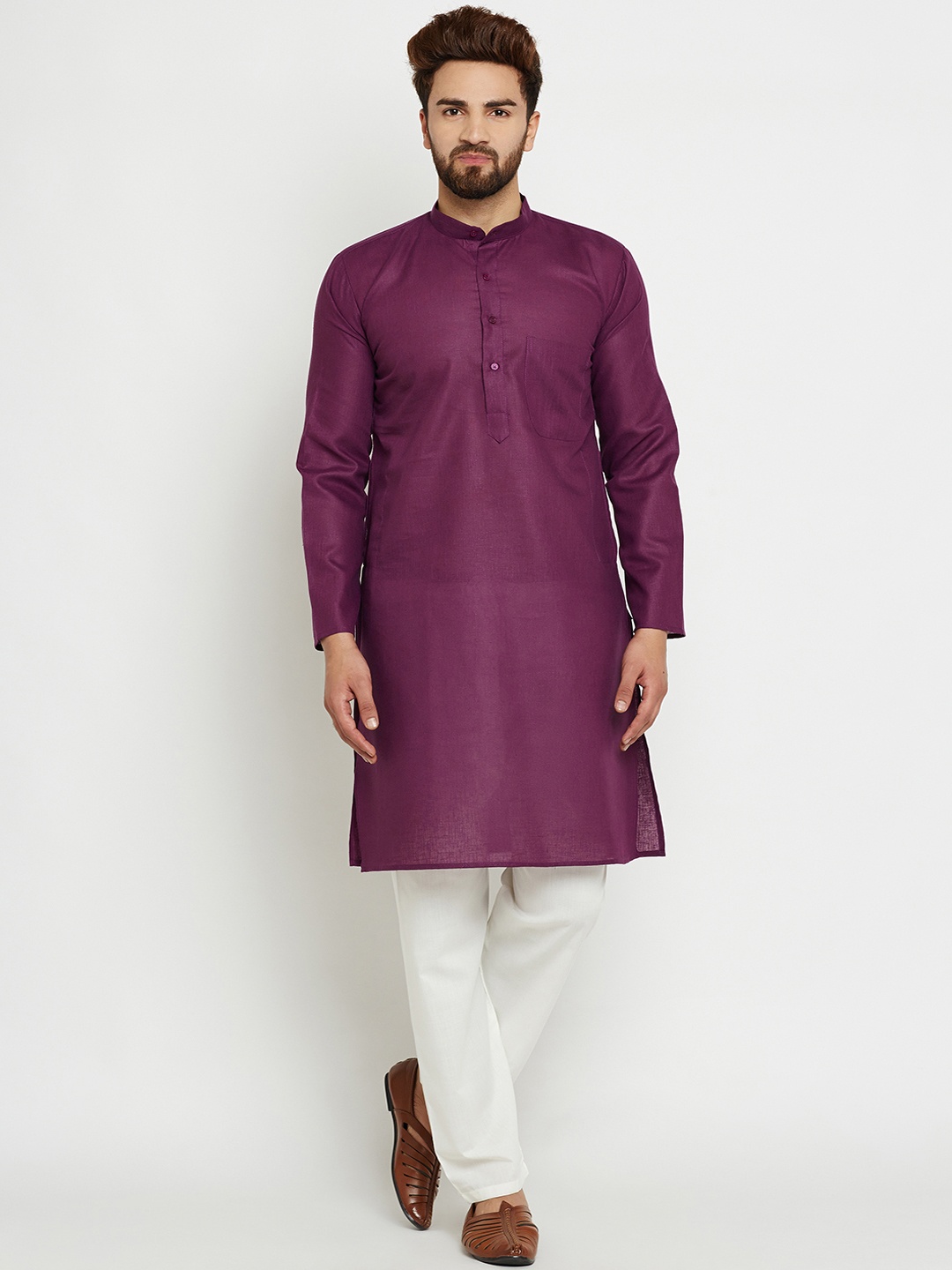 

SOJANYA Men Purple & Off-White Solid Kurta with Pyjamas