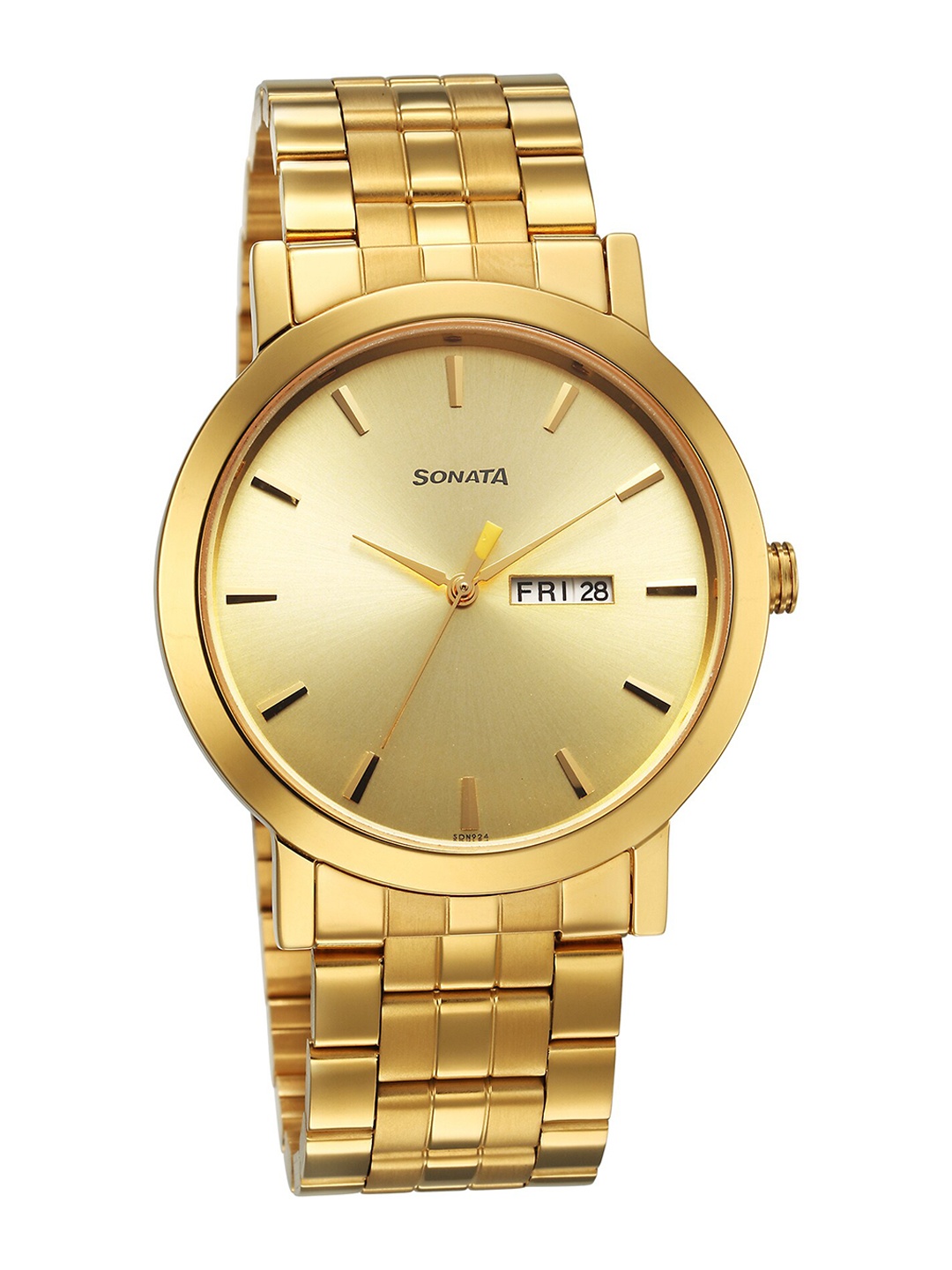 

Sonata Men Brass Dial & Stainless Steel Bracelet Style Straps Analogue Watch 77108YM07, Yellow