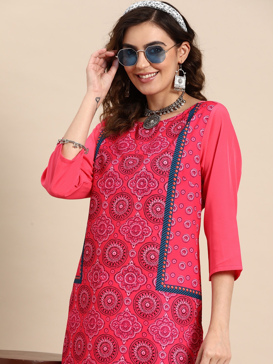 

Sangria Pink Ethnic Motifs Printed Kurti