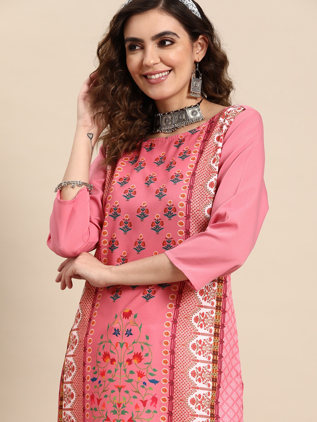 

Sangria Pink Ethnic Motifs Printed Kurti