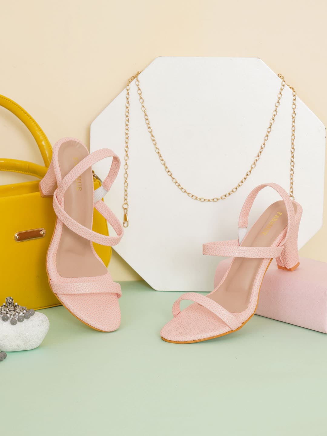 

FABBHUE Open Toe Block Heels, Pink