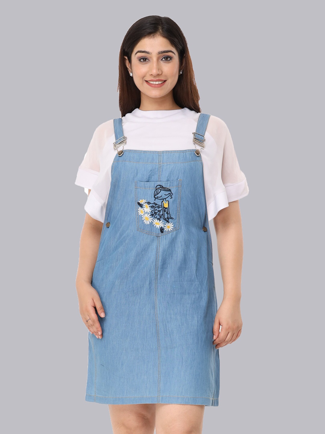 

SUMAVI-FASHION Organic Cotton Denim Pinafore Dress, Blue