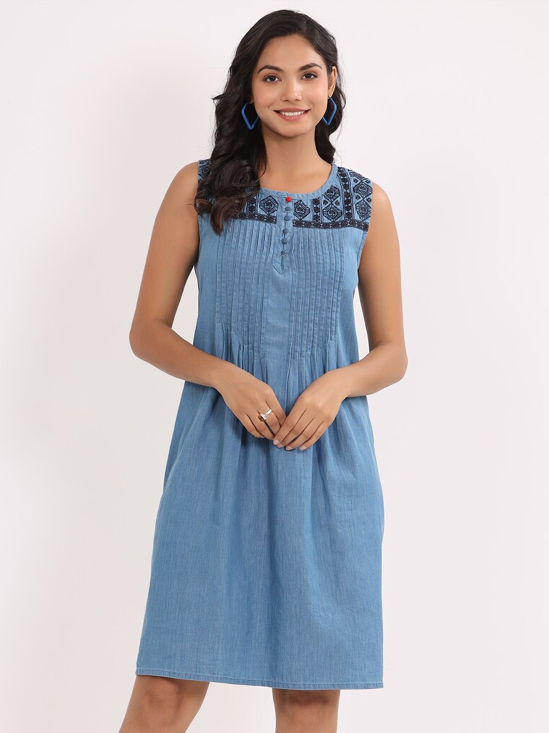 

SUMAVI-FASHION Organic Cotton Denim A-Line Dress, Blue