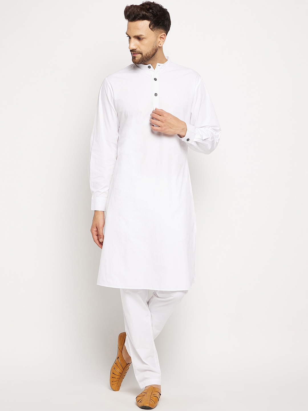 

CHILL WINSTON Band Collar Straight Pure Cotton Kurta, White