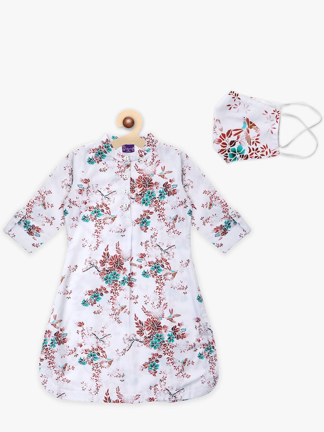 

YK Floral Printed Roll-Up Sleeves Kurti, Brown