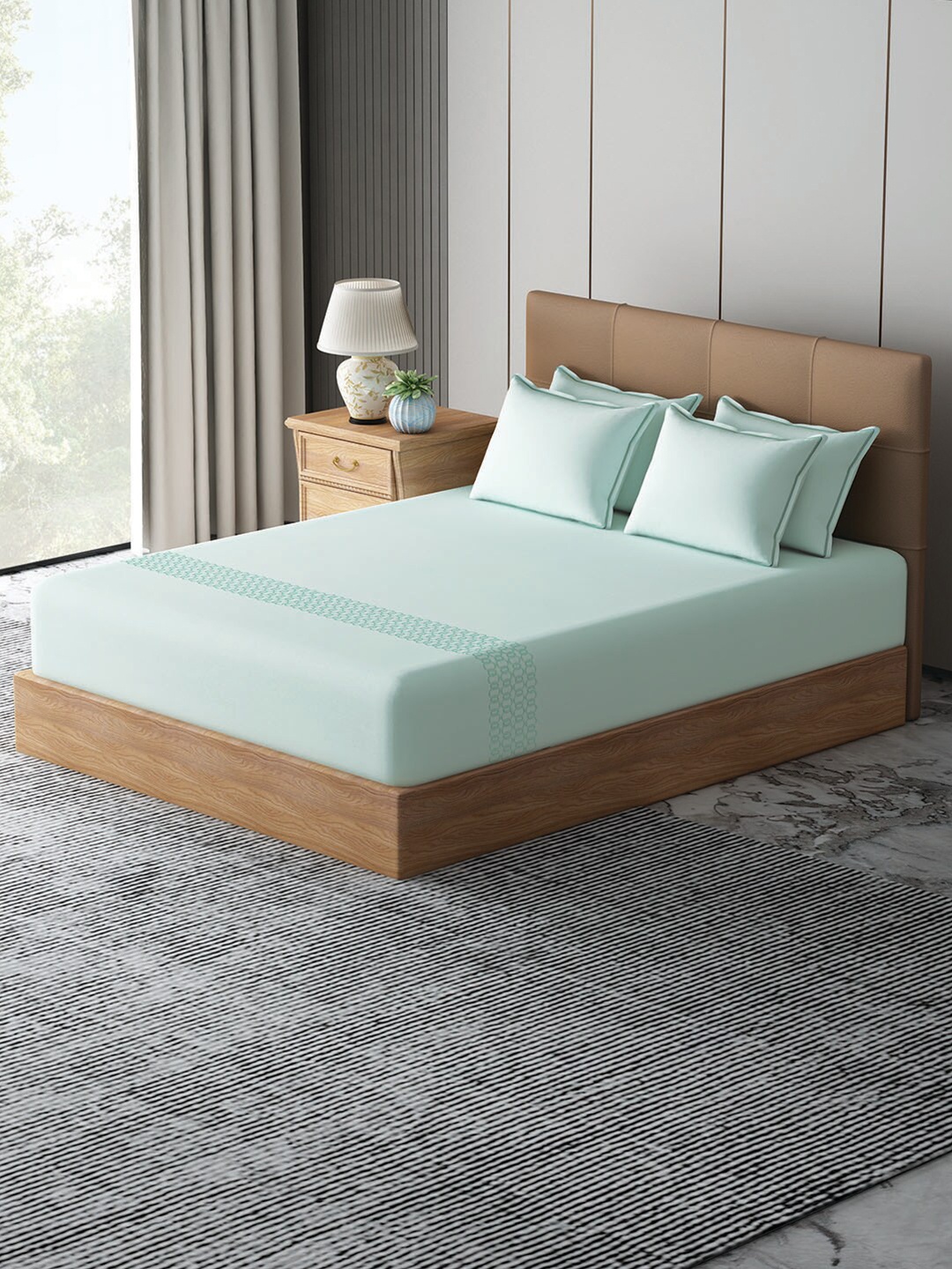 

GM Sea Green Cotton 210 TC King Bedsheet With 2 Pillow Covers