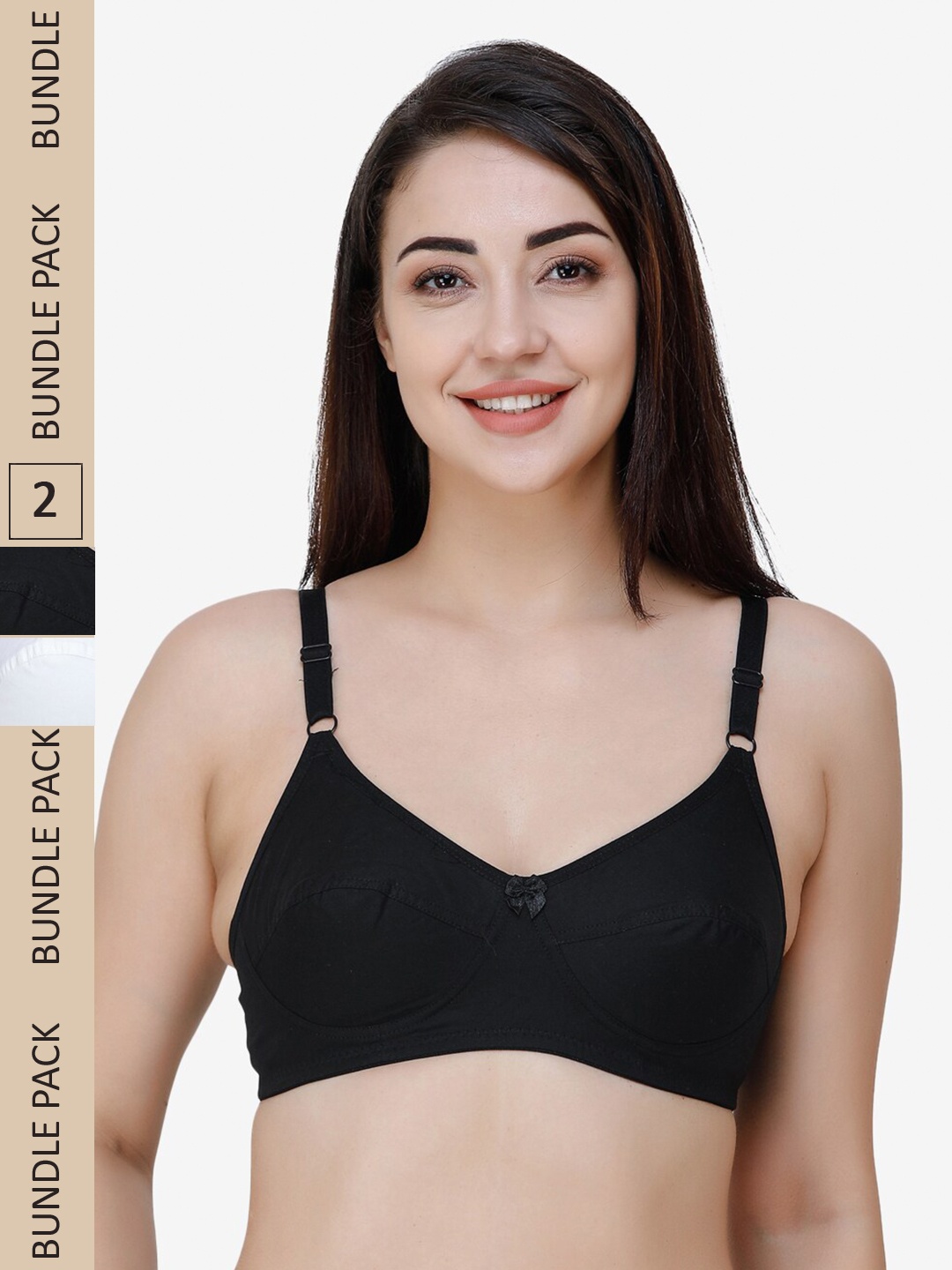 

College Girl Pack Of 2 Full Coverage All Day Comfort Cotton Everyday Bra, Black