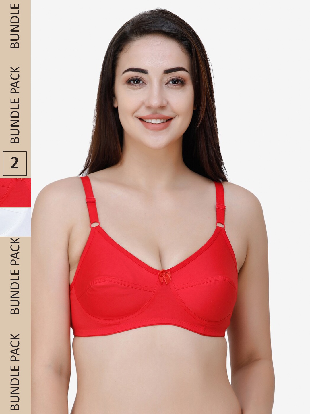 

College Girl Pack Of 2 Full Coverage All Day Comfort Cotton Everyday Bra, Red