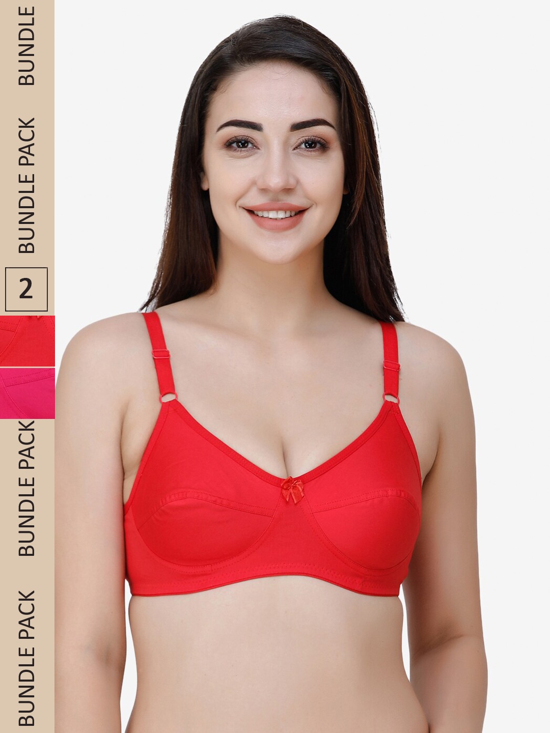 

College Girl Pack Of 2 Full Coverage All Day Comfort Cotton Everyday Bra, Red