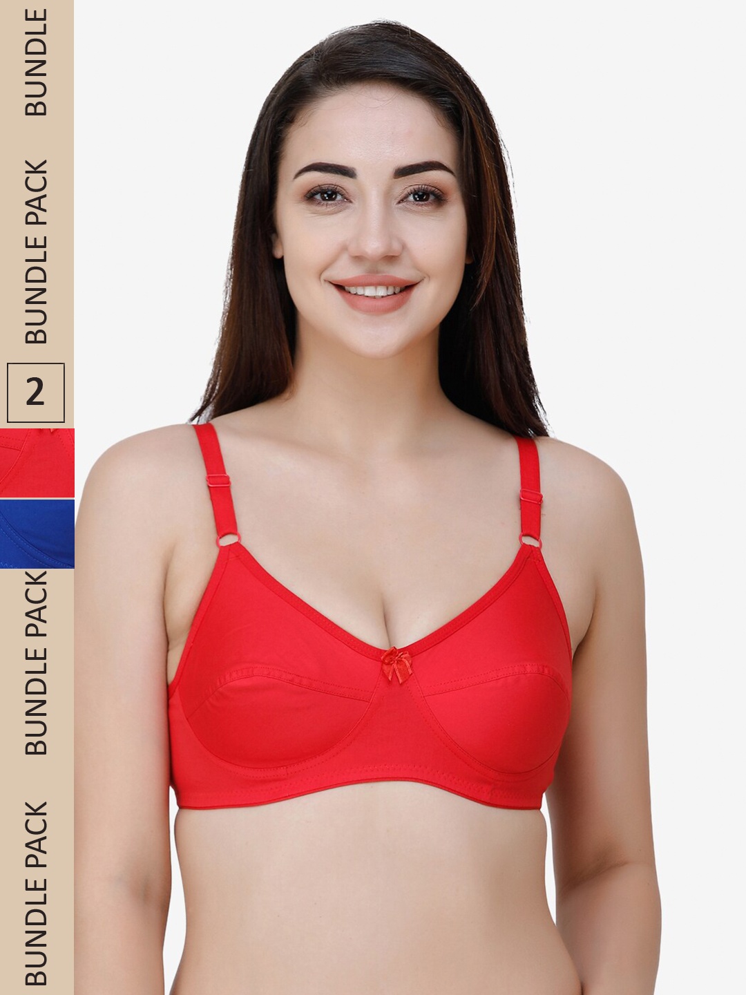 

College Girl Pack Of 2 Full Coverage Lightly Padded Cotton Everyday Bra, Red