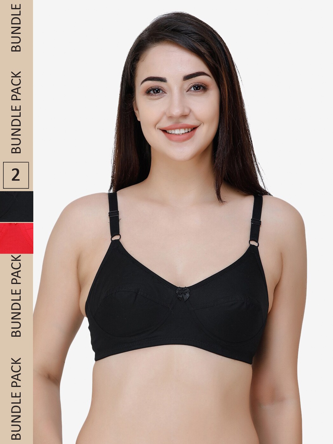 

College Girl Pack Of 2 Full Coverage Lightly Padded Cotton Everyday Bra, Red