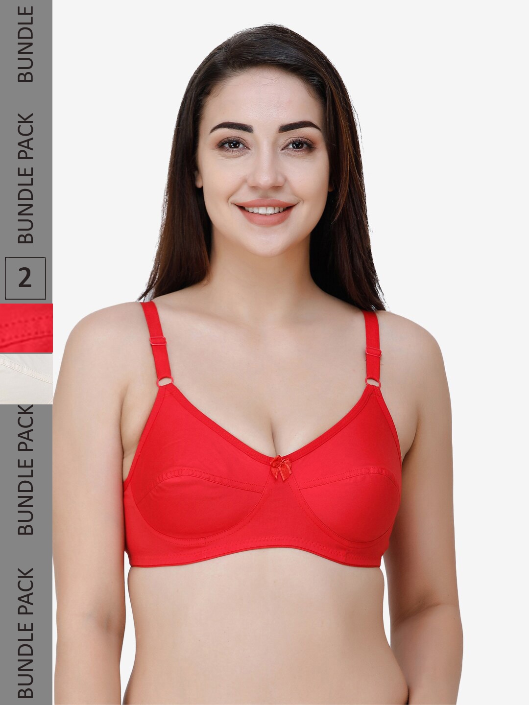

College Girl Pack Of 2 Full Coverage All Day Comfort Cotton Everyday Bra, Red