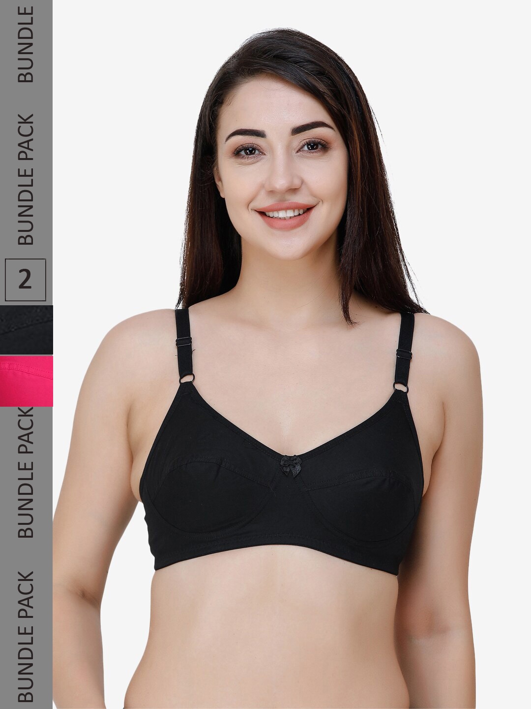 

College Girl Pack Of 2 Full Coverage All Day Comfort Cotton Everyday Bra, Black