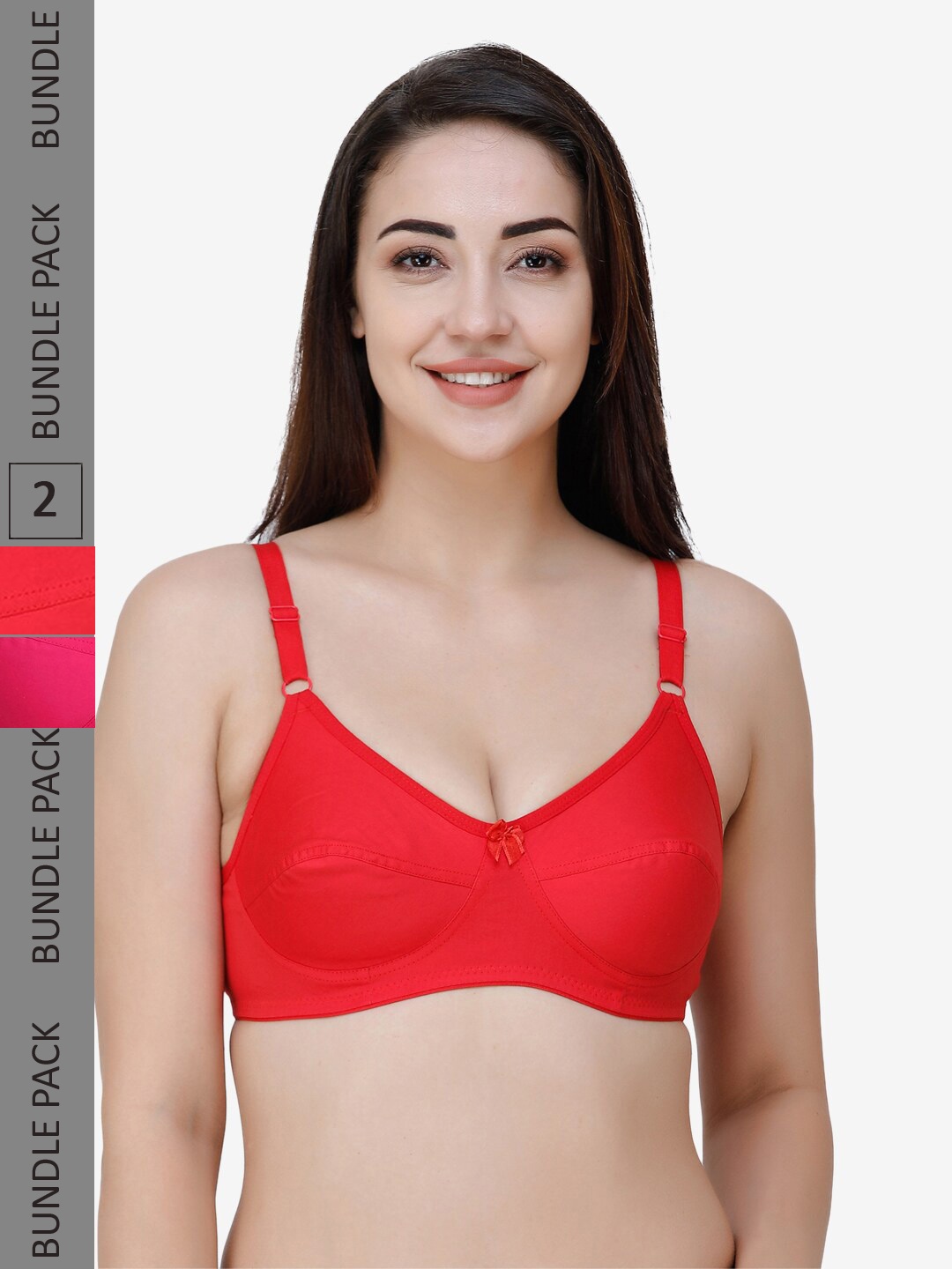 

College Girl Pack Of 2 Full Coverage All Day Comfort Cotton Everyday Bra, Red