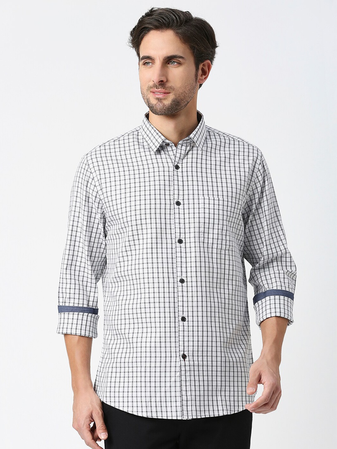 

DRAGON HILL Slim Fit Grid Tattersall Checked Twill Cotton Shirt, White