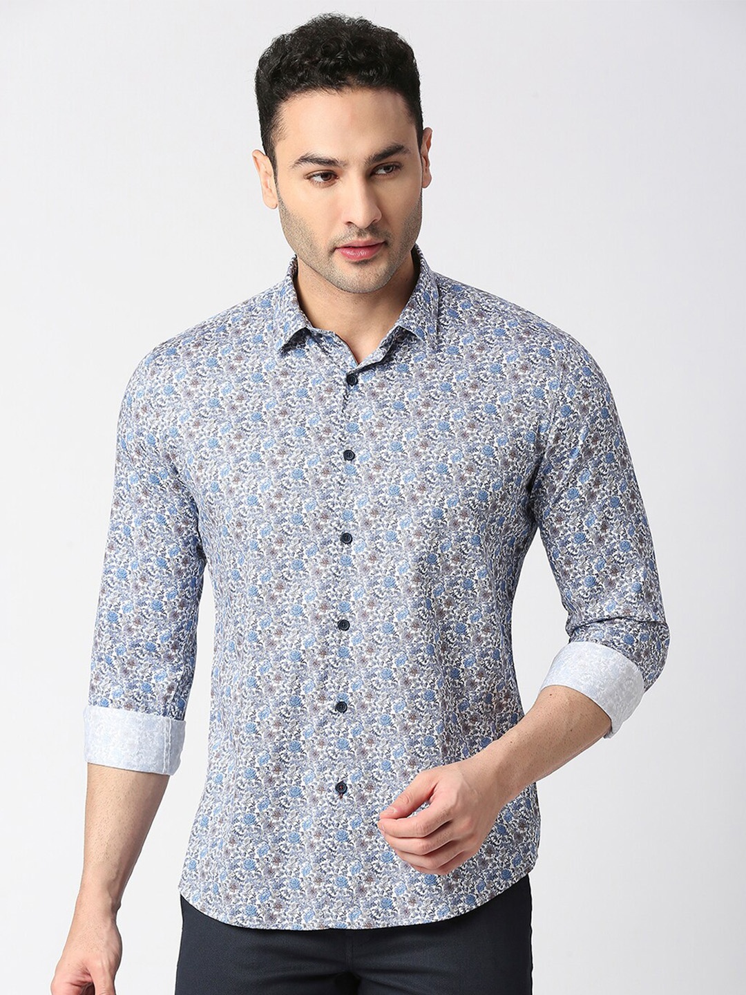 

DRAGON HILL Slim Fit Abstract Opaque Printed Casual Shirt, White
