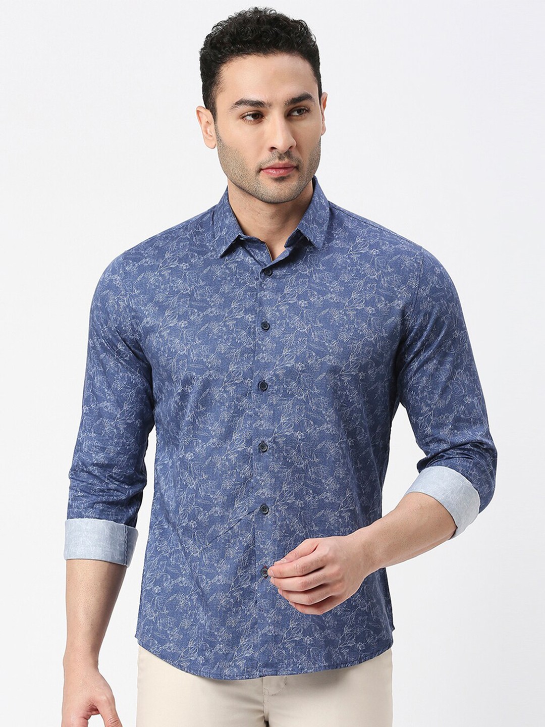 

DRAGON HILL Slim Fit Floral Printed Casual Shirt, Blue