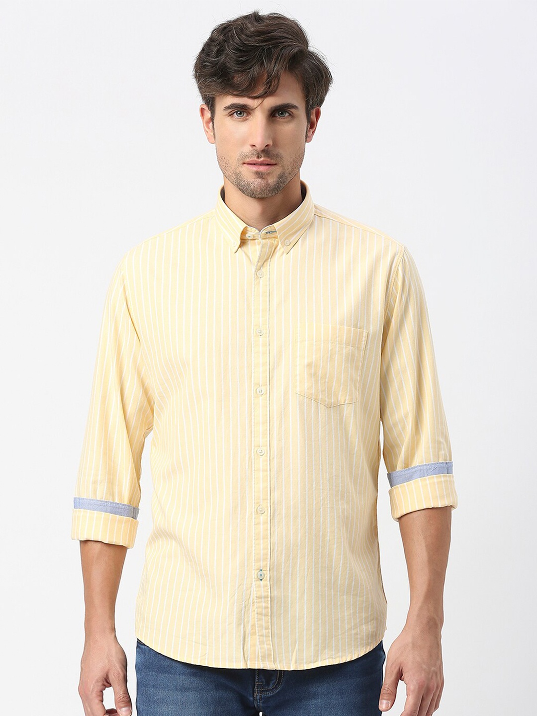 

DRAGON HILL Striped Slim Fit Cotton Casual Shirt, Yellow