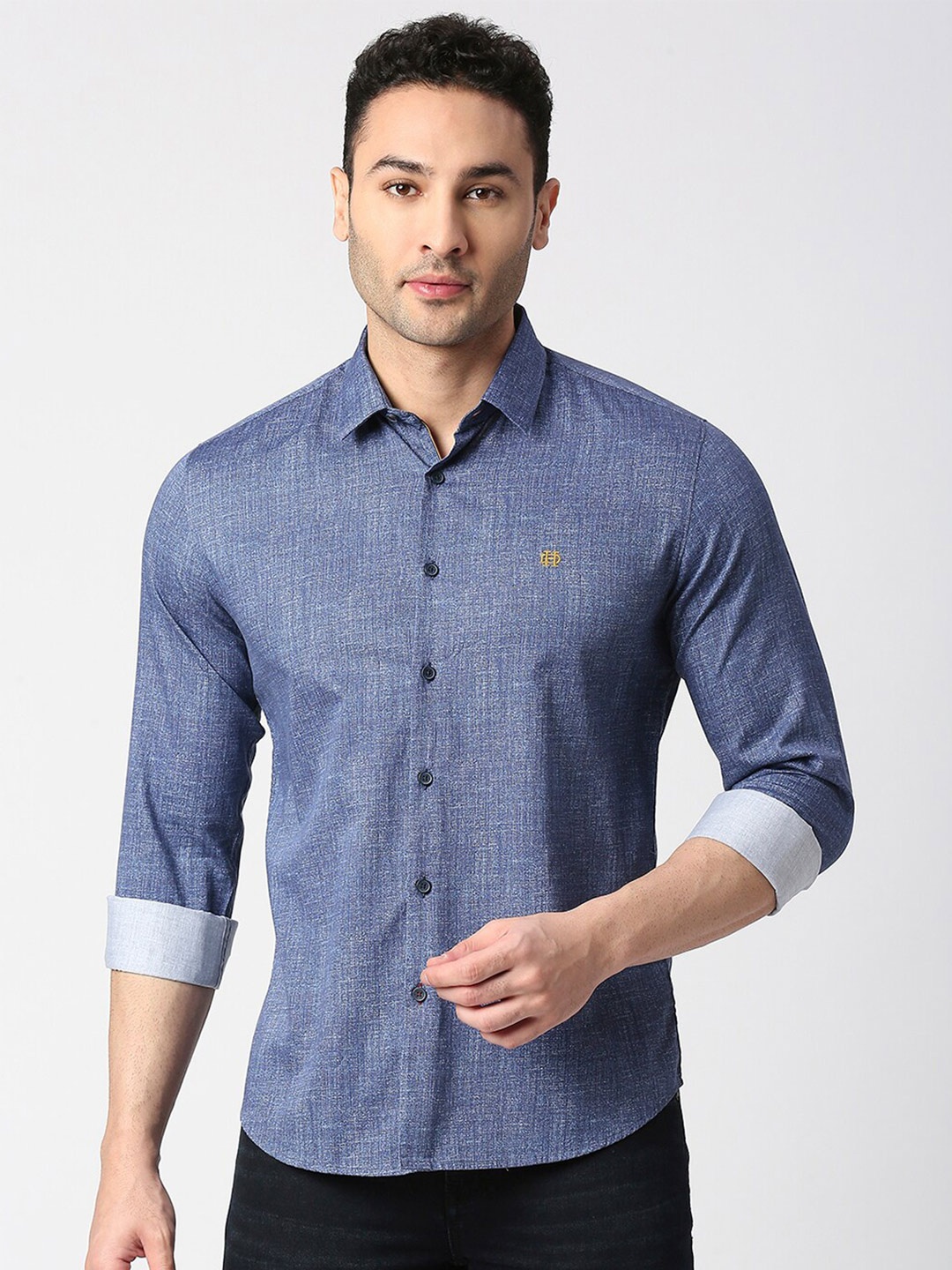 

DRAGON HILL Slim Fit Satin Casual Shirt, Blue