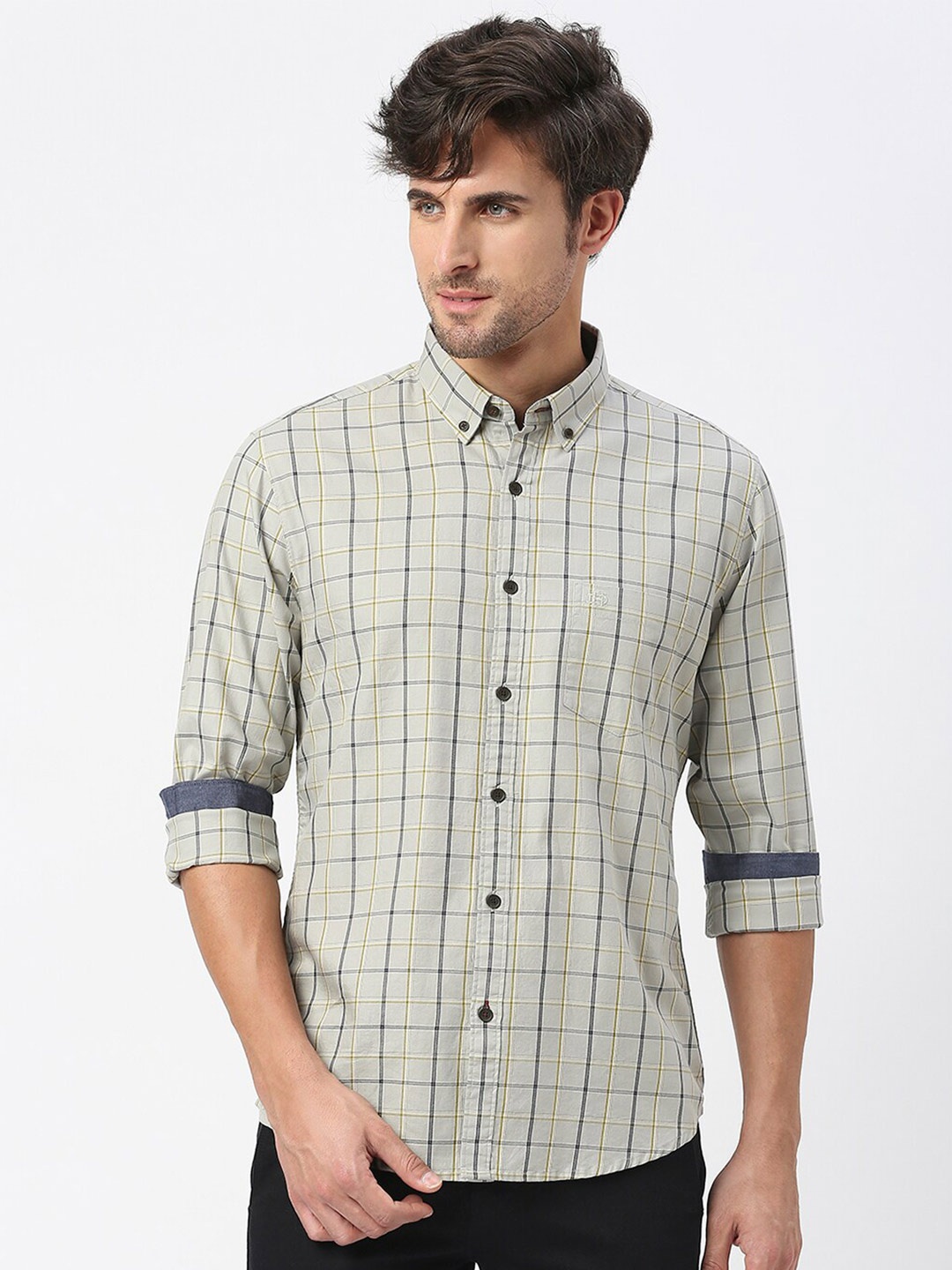 

DRAGON HILL Slim Fit Tartan Checked Casual Shirt, Grey