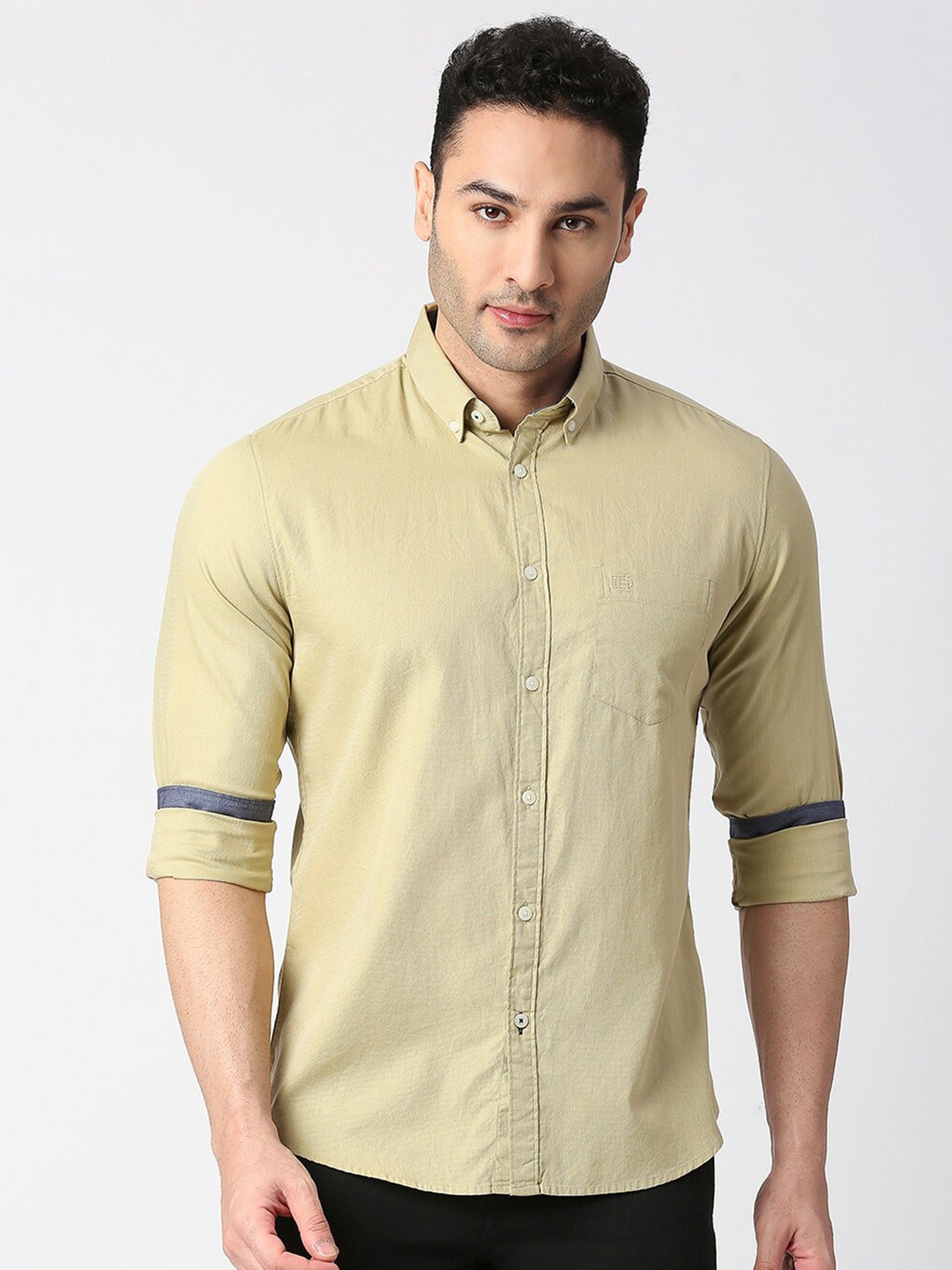 

DRAGON HILL Slim Fit Cotton Casual Shirt, Beige