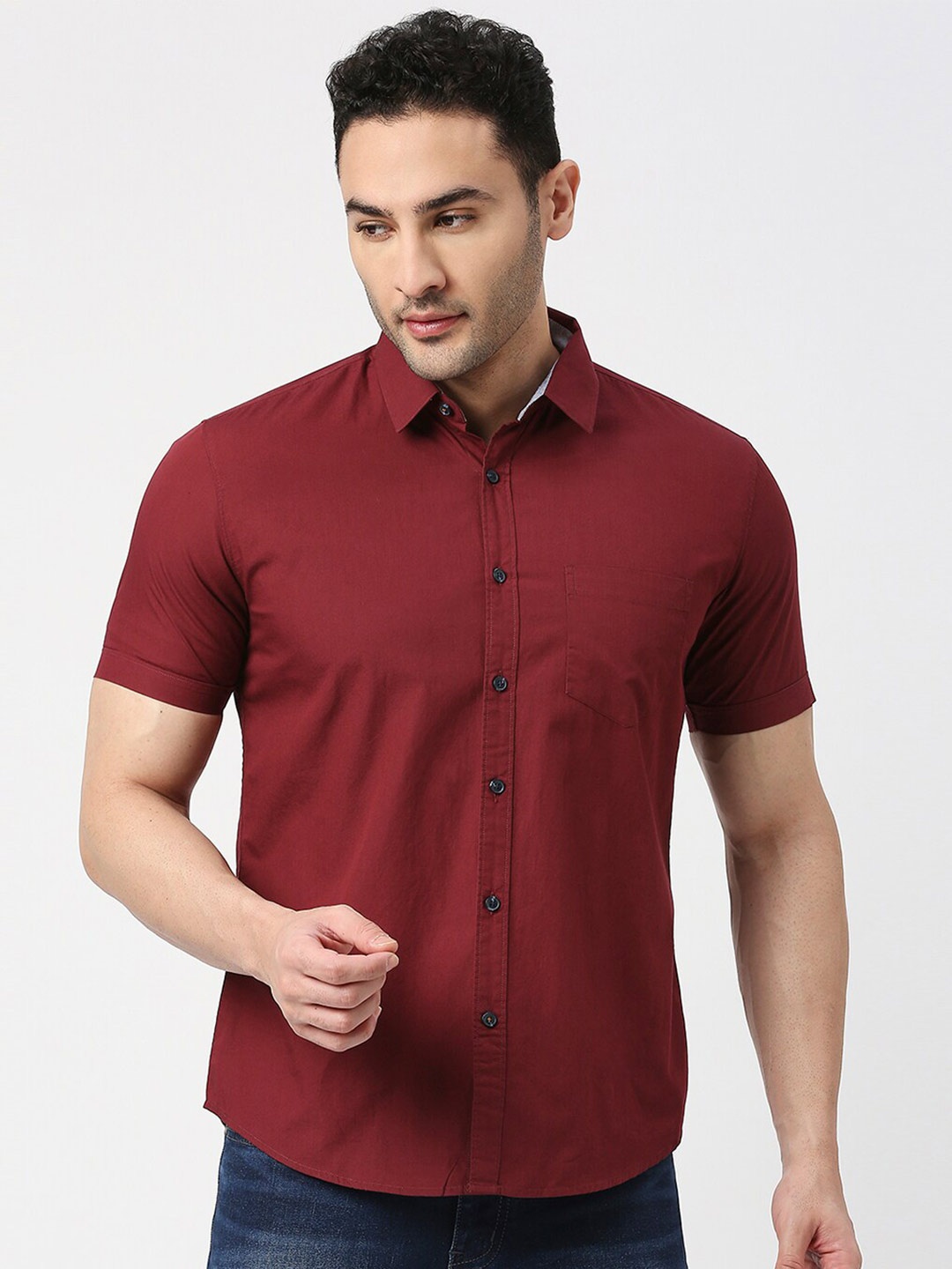 

DRAGON HILL Slim Fit Casual Cotton Shirt, Maroon