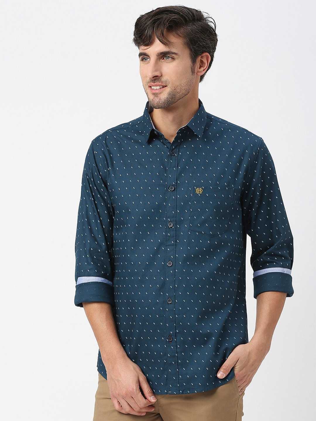 

DRAGON HILL Slim Fit Opaque Printed Casual Shirt, Blue