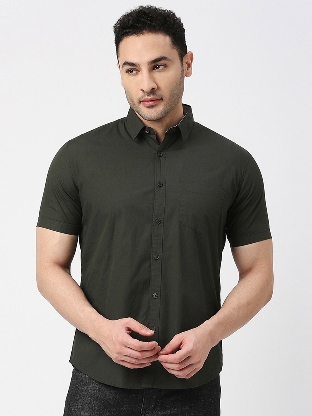 

DRAGON HILL Slim Fit Cotton Casual Shirt, Green