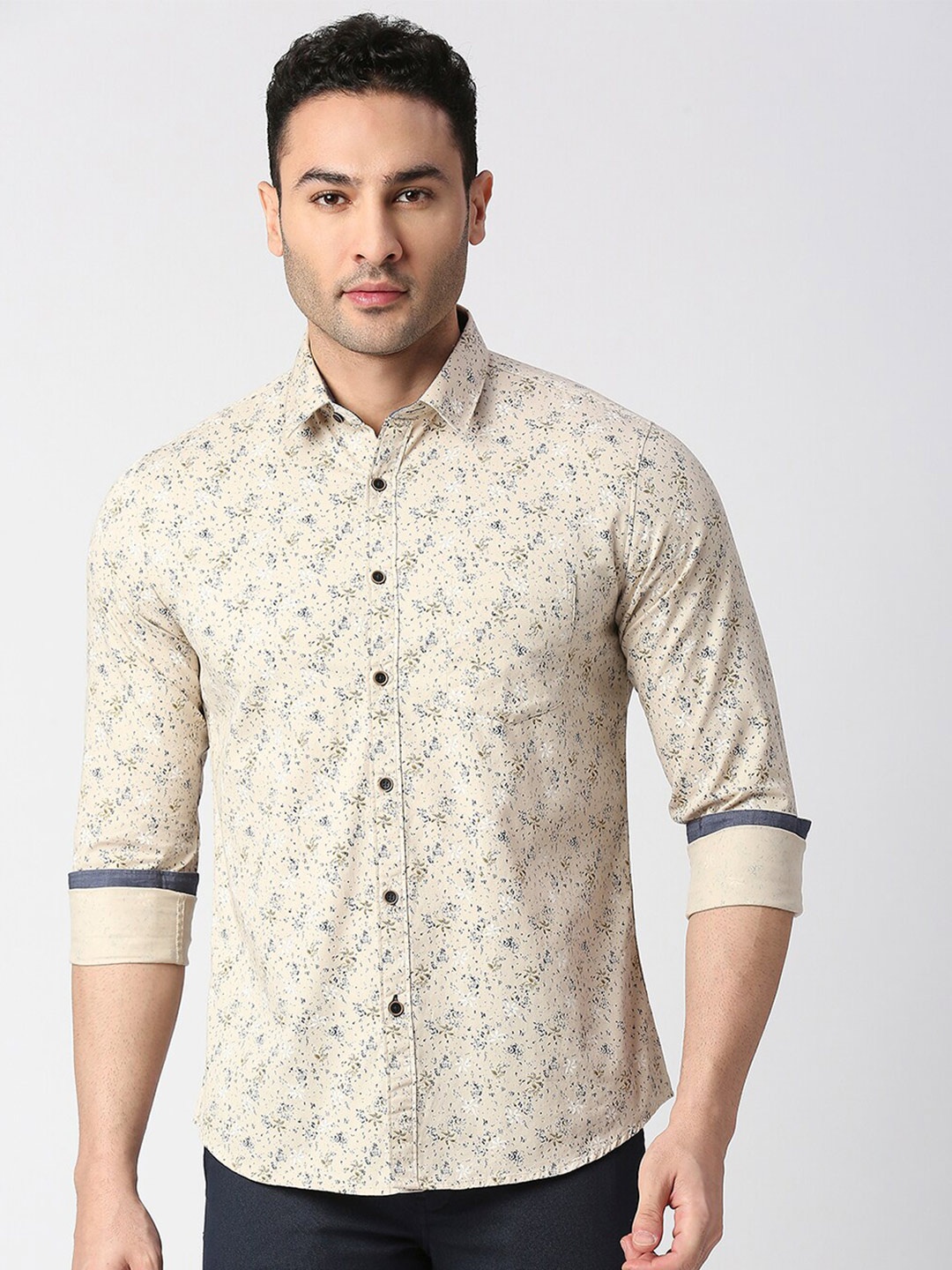 

DRAGON HILL Men Beige Slim Fit Floral Opaque Printed Casual Shirt