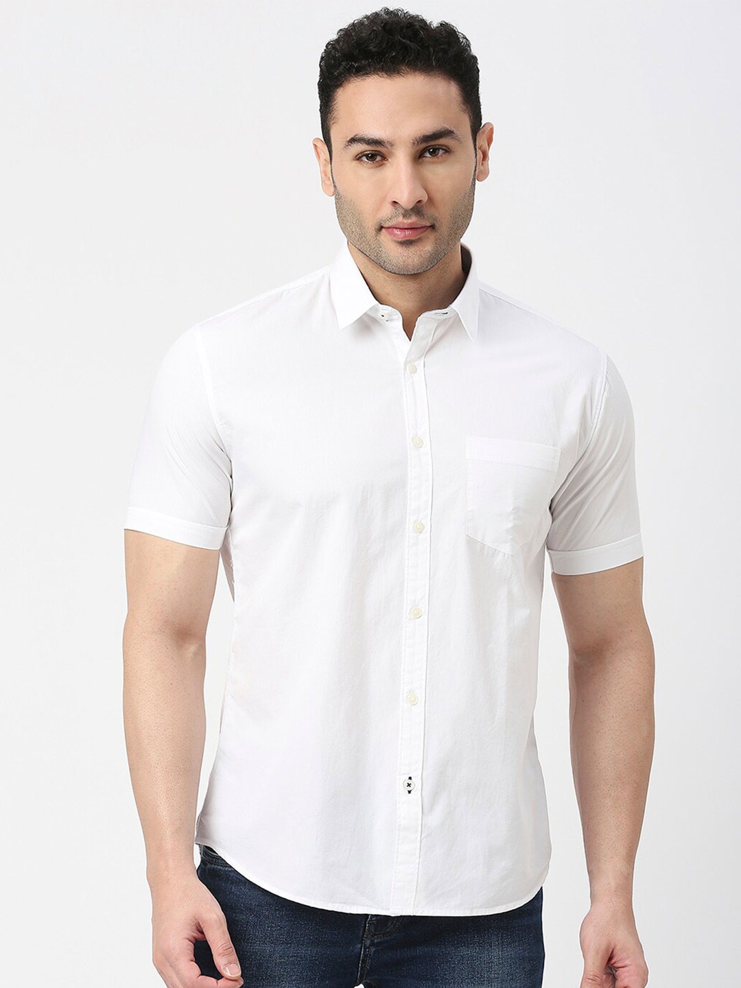 

DRAGON HILL Slim Fit Spread Collar Cotton Shirt, White